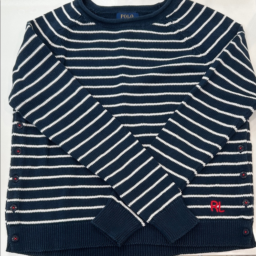 Polo by Ralph Lauren Navy and White Striped Crewneck Sweater